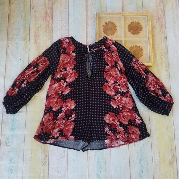 Free People Pants - Free People Floral Poet Sleeve Festival Romper XS